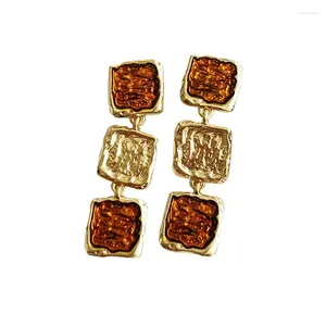 Gestüt Ohrringe D042 Mode Golden Brown Square Long Set Ohrring Frauen Schmuck Hochqualität