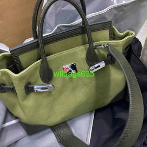 Bk Totes Trusted Luxury Cloth Handbag Canvas Bag 2024 New Autumn and Winter Women's Bag Ins One Shoulder Military Green Crossbody Handheld Bag have logo HB0XIG