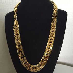 Heavy Mens Necklace Chain 18K Yellow Gold Filled Solid Double Curb Chain Jewelry 60cm Long 10mm Wide2232