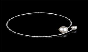 Elegant delikat kristall strass choker halsband stor pärla charm singel sträng faux pärla halsband diamant krage för kvinnor2551786