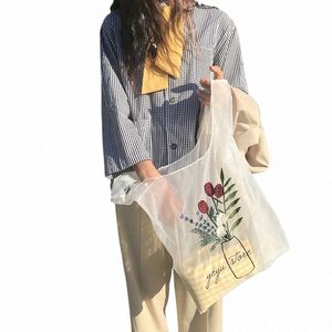 Mulheres de verão transparente Tote Organza Yarn Pano Bolsa Bolsa de Bordado de Alta Qualidade Eco Clear Hand Bags Purse for Girls X8R8#