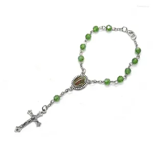 Strand Qigo Green Plastic Cross Rosary Bracelets for Men Women Religius Jewelry