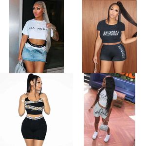 Tracksuits Designer Womens 2023 Summer New Fashion Letter Printed Crop Top T-shirt Elastic Waist Shorts Set Two Piece Suit