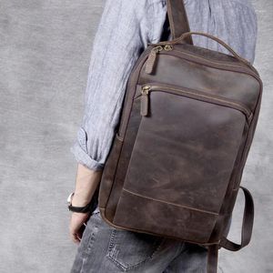 Backpack Vintage Men's Crazy Horse Leather Genuine Retro Rucksack Large Classic Travel Big Laptop Computer Bag