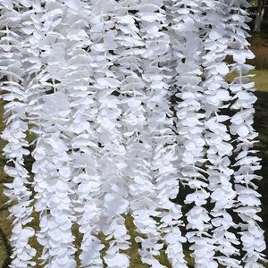Dekoratif çiçekler 5pcs 100cm yapay wisteria çiçek asma çelenk ipek sarmaşık düğün ev dekoru Noel çelenkleri için asılı dekorasyon
