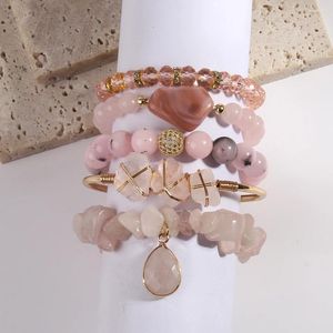 Strand Fashion Bohemia Jewelry Natural Stone Crystal Glass Bracelet Chip Bangle Drop Charm 5pc Stack Set