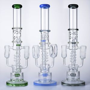 Hookahs Colorful 16.9Inch Water Pipe Sprinkler Percolator Spiral Percolator Recycler Thick Glass Bong 14mm Female Joint WP2120