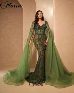 Runway Dresses Elegant Green Celebrity With Pearls Long Sweepes Sweetheart Evening Party Vestidos de Noche Prom Mermaid