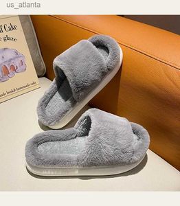 Slippers 2022 Winter Womens Womens grossa, com fundo de pele, lâminas peludas para casa macia e macia casa de algodão quente Lady Cotton Shoes H240416 Opku