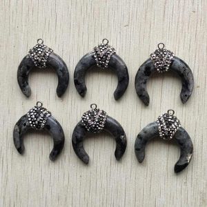 Anhänger Halsketten Mode hochwertige natürliche Shimmerstone Ochsen -Horn -Formanhänger für Schmuck Making 6pcs/Los Großhandel