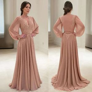 Elegant Mother Of The Chiffon Lace V Neck Long Sleeve Mother S Dress With Belt For Marriage Bride Gowns