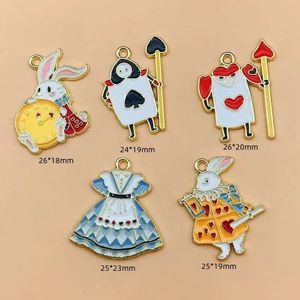 10pcs Alloy Charm Cartoon Anime Poker Rabbit Charms Cute Earring DIY Keychain Bracelet Pendant Jewelry Accessories for Making 240408