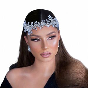 Topqueen White Pearl Capacete de noiva Crystal Bridal Head Band Hair Accorores