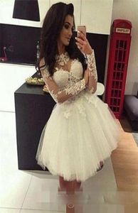 2019 White Short Homecoming Dresses With Long Sleeve Applique Lace 8th gradeSimple junior vestido de Little white Dresses Shi6473692