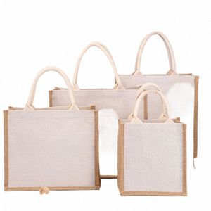 Burlap Jute Tote Shop Bag vintage Reusable Grocery Wedding Birthday Gifter Bag Handmade Bags Ladies Handbags Z2qu＃