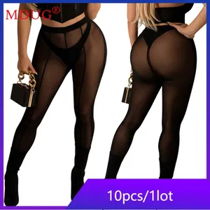 Kadın Pantolon 10 PCS Toplu Ürünler Toptan Çok Siyah Mesh Taytlar Kadınlar Seksi Bodycon Kalem Tam Uzunluk Pantolon M8760_3