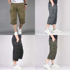 Long Mens Length Cargo Shorts Summer Multipocket Casual Cotton Elastic Pants Men Military Tactical Short Breeches 5XL 230517