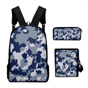 Backpack Harajuku Camuflagem 3D Impressão 3pcs/set pupil School School Laptop Daypack Inclinado com bolsa de ombro, caixa de lápis