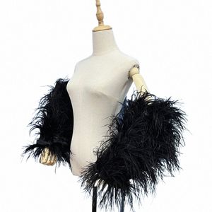 2023 Черные пухлые съемные рукава с пером страуса для перчаток для свадебных вечеринок.