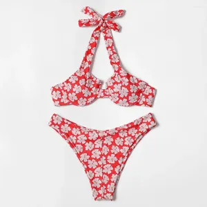 Costumi da bagno da bagno da donna Boho Floral Stampa Floral String Thong Bikini set Halter Neck Sexy Cut Batting Abita