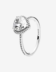 Big CZ Diamond Wedding Ring Women Girls Engagement Smycken med lådan för Sterling Silver Sparkling Teardrop Halo Ring6614661