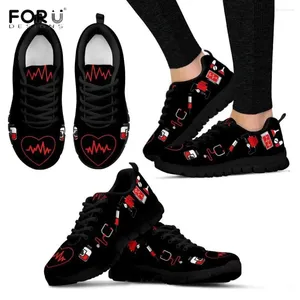 Sapatos casuais Forudesigns Equipamento Prind Heart Print Women Flats Sneakers de mola respiráveis Presentes de enfermagem para meninas sapatos