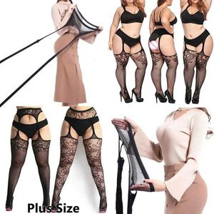 Sexy Socks Elastic Large Plus Size Stockings with Garter for Women Fishnet Pantyhose Over Size Knee Thigh High Long Socks Sexy Tights XXXXL 240416