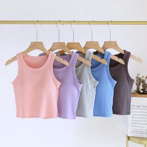 Camisoles Tanks com nervuras com camisola feminina sem mangas de cor sólida com busto acolchoado busto sem fio Base superior camadas sub -camisetas femininas curtas femininas curtas