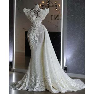 Plus -storlek arabisk aso ebi lyxig glittrande sjöjungfru klänning bröllopsklänning spetspärlade paljetterade sexiga brudklänningar klänningar