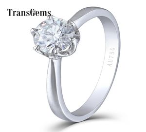 Transgems Solid 14K 585 Biała złoto 1 karatowa CT średnica 65 mm f Color Laborn Morsanite Diamentowy pierścionek zaręczynowy dla kobiet Y190618126369