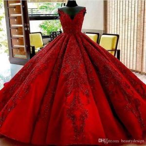 Arabic Luxurious Dubai Dark Red Ball Gown Dresses Lace Applique Sweetheart Beaings Wedding Dress Bridal Gowns Vestidos De Noiva S