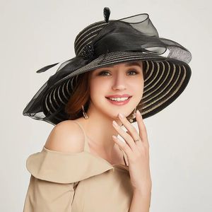 Berets French Style Vintage Big Bow Knot Wide Brim Sunproof Beach Cap Wedding Party Bucket Floppy Fedoras Hat