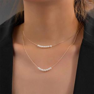 Ketten Mode einfache Imitation Perlen Kragen Schmuck Gold plattiert Doule Kubanische Kettenschichten handgefertigte Halskette für Frauen