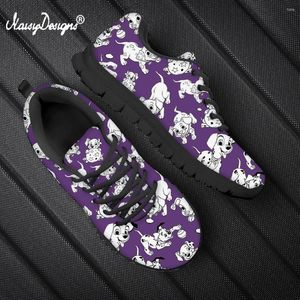 Lässige Schuhe Noisydesigns Schwarzes Tier Dalmatianer Muster atmungsaktives Schnürmaschine Sneakers für Frauen Hell Girls Flat Shoe Marke