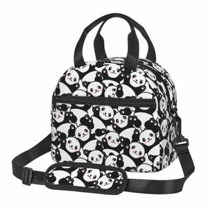 cute Panda Insulated Lunch Bag for Girl Carto Animal Print Thermal Lunch Box Reusable Cooler Bento Tote for Work School Picnic W4eW#
