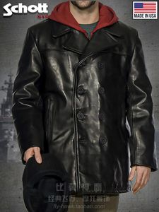 Mens Jackets US schott Navy Cowhide Sailor Jacket Real Leather Coat