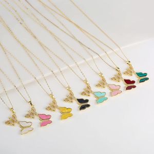 Anhänger Halsketten kreative Doppel Schmetterling Zirkon Halskette für Frau Mädchen Patty Hochzeit Insekten Schmuckzubehör Geschenk