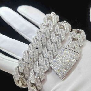 15mm 18mm 19mm Hip Hop Fine Jewelry Baguette Diamond Men Necklace Sterling Sier Fully Vvs Moissanite Cuban Link Chain