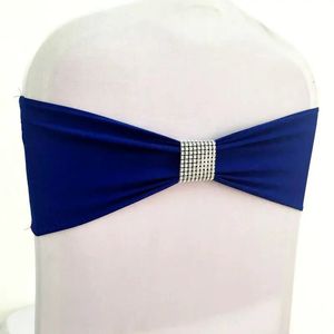 10pcs 50pcs Spandex Chair Band com Diamond Buckle Stretch Belt Belt Party El Wedding Decoration Elastic Sash Tie 240407