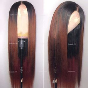 Front Human Ombre Two Tone T1b/30 Silkeslen Straight Brasilian Virgin Hair 130% Density Bleached Knots Full Spets Wigs Glueless