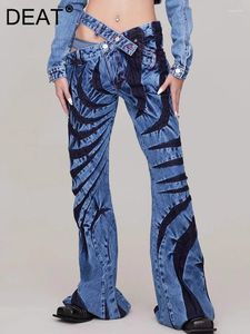 Frauen Jeans Mode Baumwolle Split Hollow Out Taille Kontraststiche in voller Länge Denim Flare Pant Herbst 2024 7AB1304