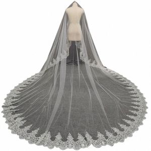 no Comb Wedding Veil Full Edge with Lace Bling Sequins 4 M One Tier Lace Bridal Veil Lg Veil for Bride Wedding Accories o4TR#