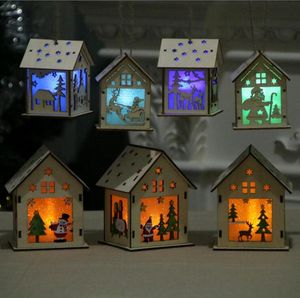 Decoração de Natal Cabine de madeira irradiativa com luzes LED Ano Novo Crianças Gifes DIY Festas de festas de casamento FAVORES DE FAVORES2377148