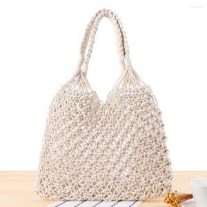 Storage Bags High Capacity Grid Beach Bag Vacation For Women Mesh Tote Cotton Rope Knit