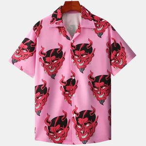 Yee9 mäns casual skjortor hawaiian skjorta för män kubansk krage djävul tryck herr mode streetwear sommar kort ärm topp trendiga nya kläder 240417