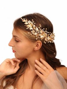 Pearl Rhineste Fr Bridal Hair Combs Gold Leaf Wedding Farda da cabeça Noiva Aceites de casamento de casamentos Party Party Hair Jewelry O4vi#
