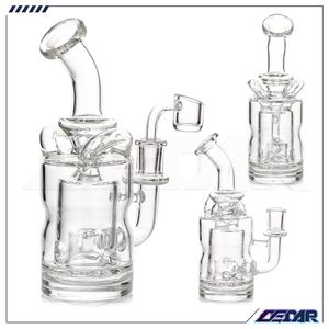 Handhållen rökningspotten 7,5 tum transparent glashoppare Bubbler Recycler Bong Oil Dab Rig Glass Vattenrör med 14 mm kvartsbanger