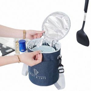 round Barrel Lunch Bag Large Capacity Handheld Cans Cooler Box Fresh-kee Thickened Aluminum Foil Insulated Bag for Men Q6Ga#