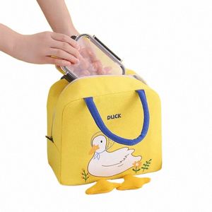 cute Little Yellow Duck Lunch Bag Portable Insulated Canvas Cooler Bag Carto Pattern Thermal Food Picnic Lunch Bag for Women N1ul#