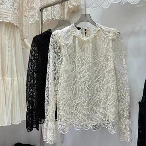 Blouses feminina Neporação elegante elegante cano de renda vintage colarinho de manga comprida Blusas Mujer Bordado de verão Borno